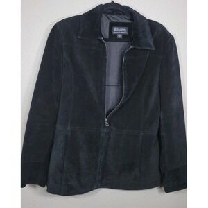 Bernardo Genuine Suede Jacket Black Zip Front Tailored Small